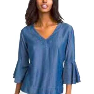 WHBM Carmen Lyocell Denim Belle Sleeve Blouse